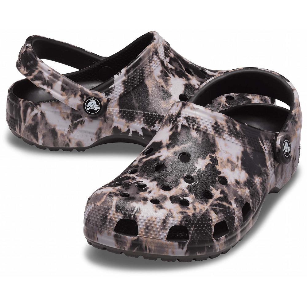 Black / Taupe Women's Crocs Classic Bleach Dye Clogs | NZ 0112ILHS